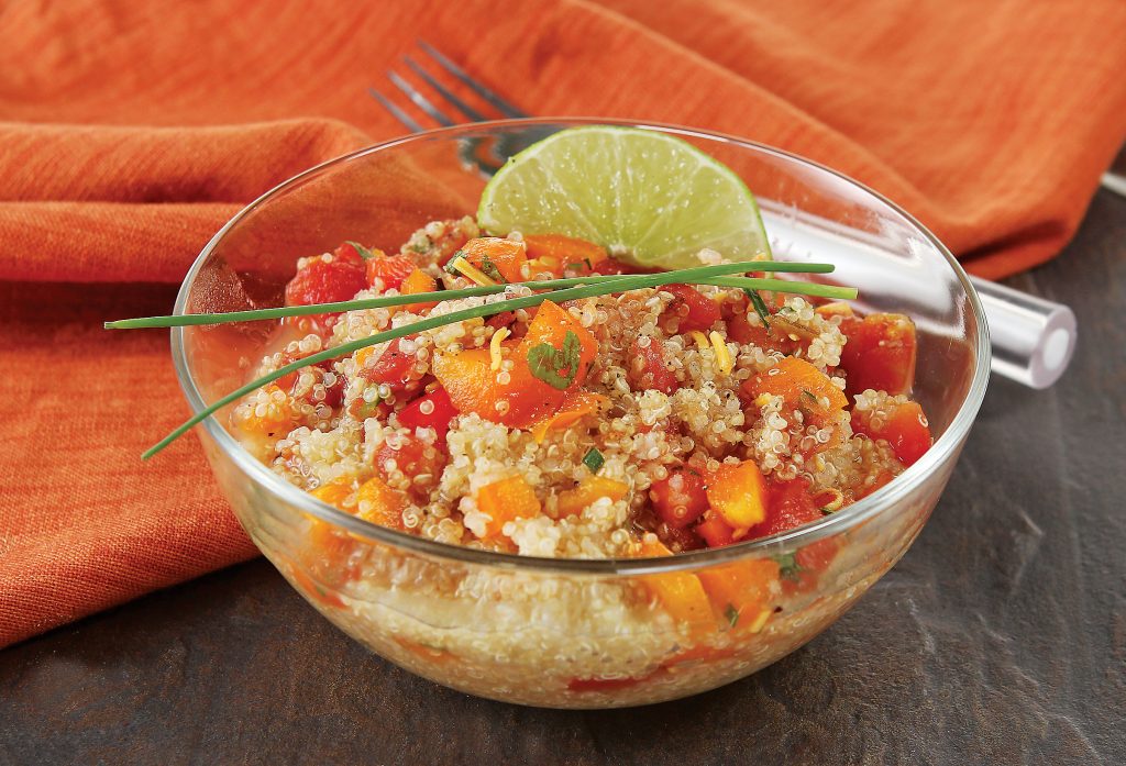 Vegetable Quinoa in Clear Dish with Garnish Food Picture