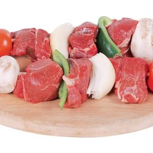 Raw Lamb Kabobs on Cutting Board Food Picture
