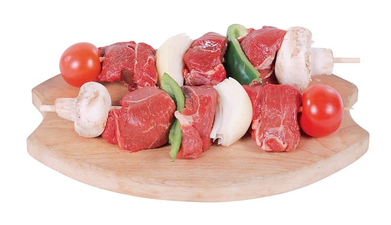 Raw Lamb Kabobs on Cutting Board Food Picture