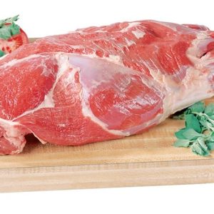Boneless Raw Lamb Leg on a Wooden Board Food Picture