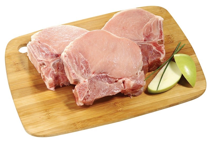Fresh Raw Center Cut Pork Chops on Cutting Board Food Picture