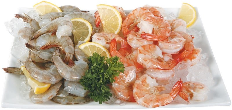 Raw and Cooked Shrimp on Plate with Ice Food Picture