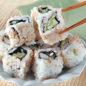 Raw Sushi in White Dish with Chopsticks Food Picture