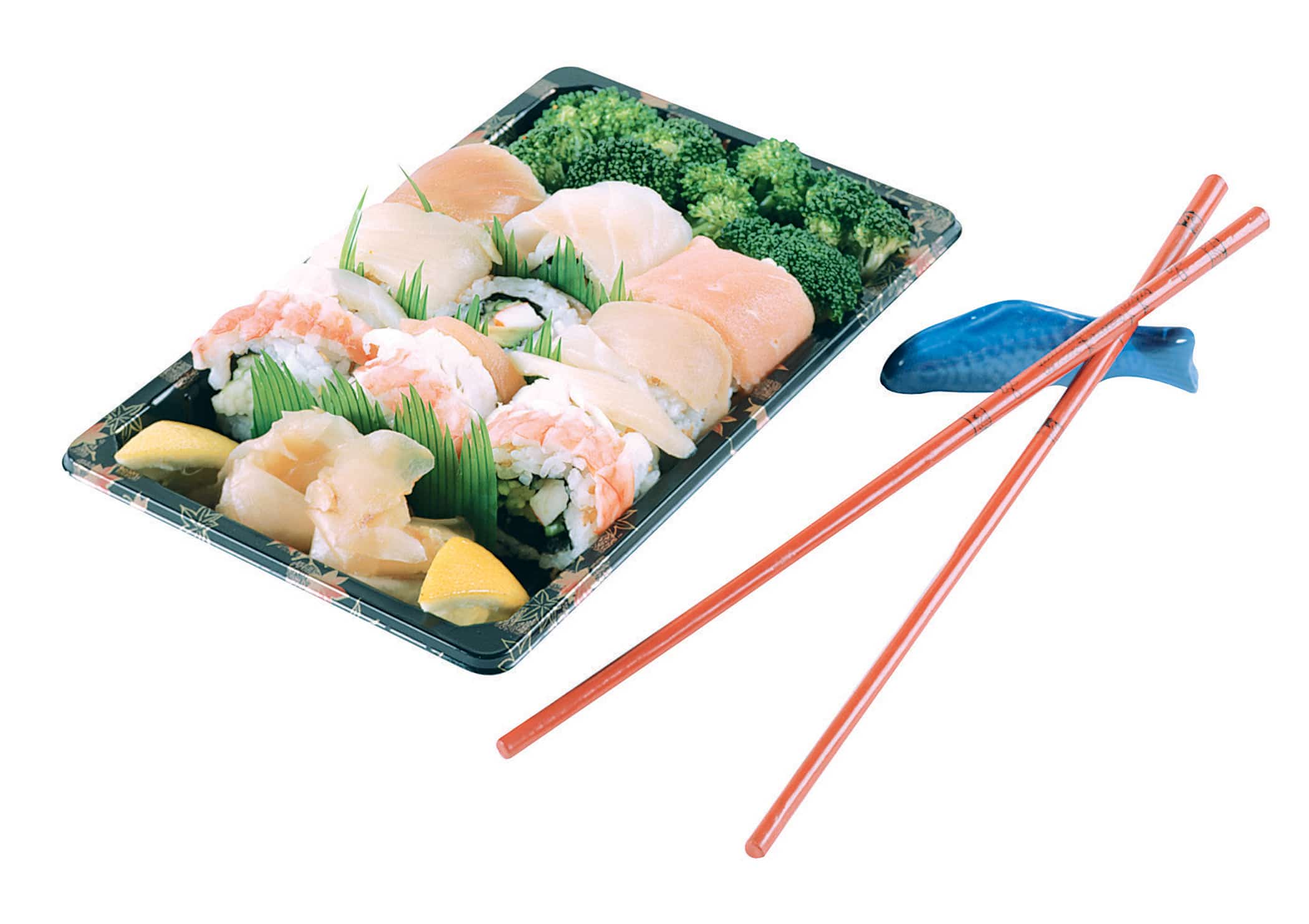 Raw Sushi in Tray with Red Chopsticks Food Picture