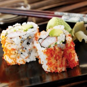 Raw Sushi on Black Plate Food Picture