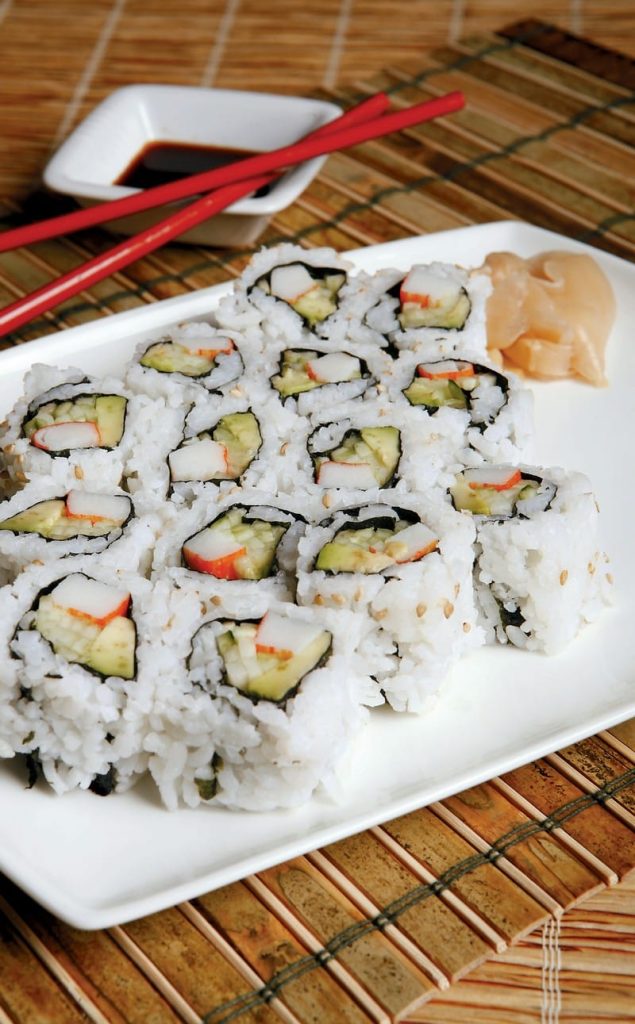 Raw Sushi California Roll on White Plate Food Picture