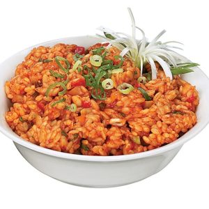 Mexican Rice with Garnish in White Bowl Food Picture