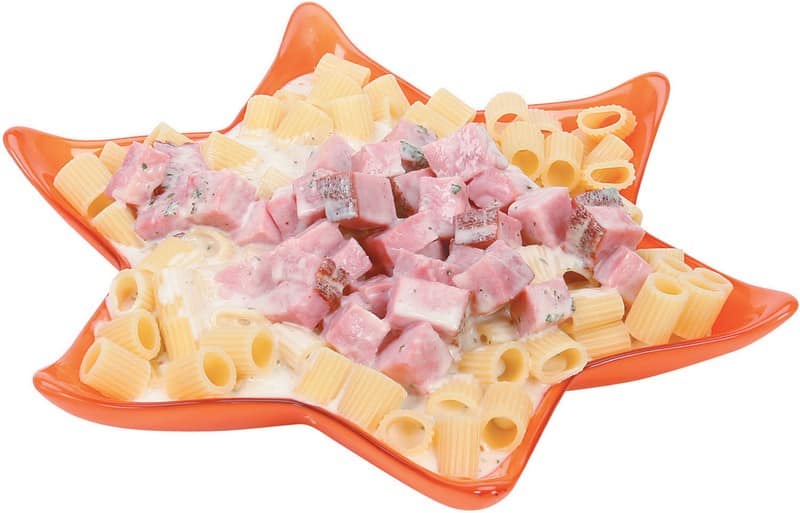 Rigatoni Ham Cream Sauce on a Star Plate Food Picture