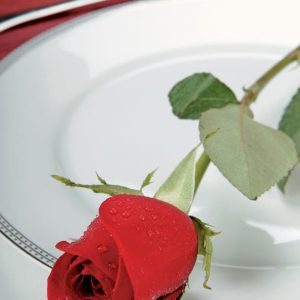Single Red Rose on White Plate Food Picture