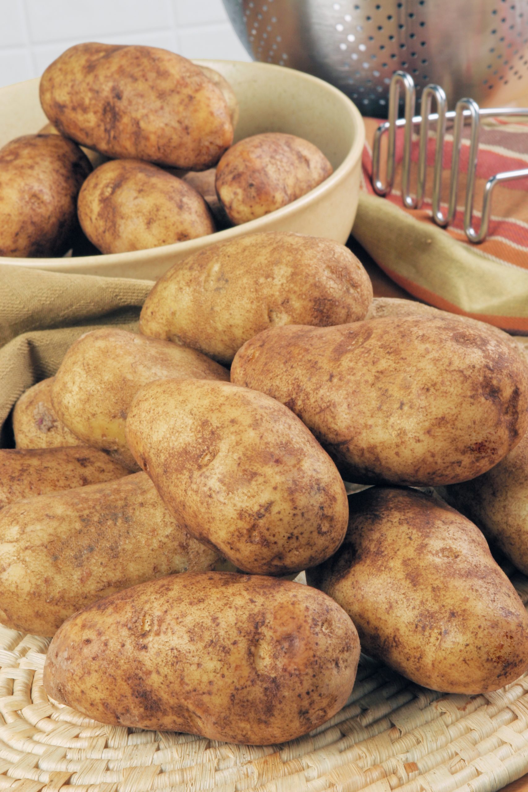 Russet Potatoes Near Bowl Food Picture