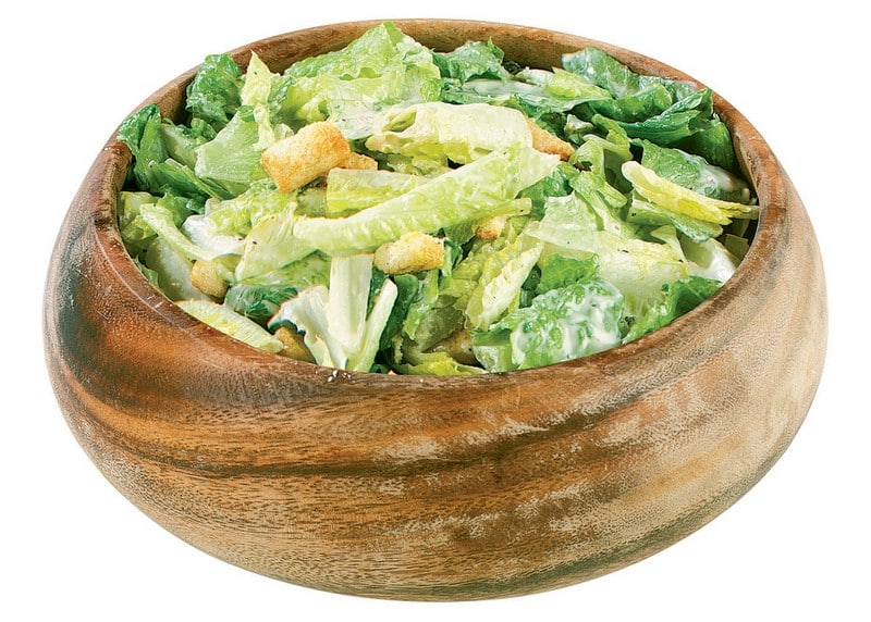Caesar Salad in Dark Wooden Bowl Food Picture