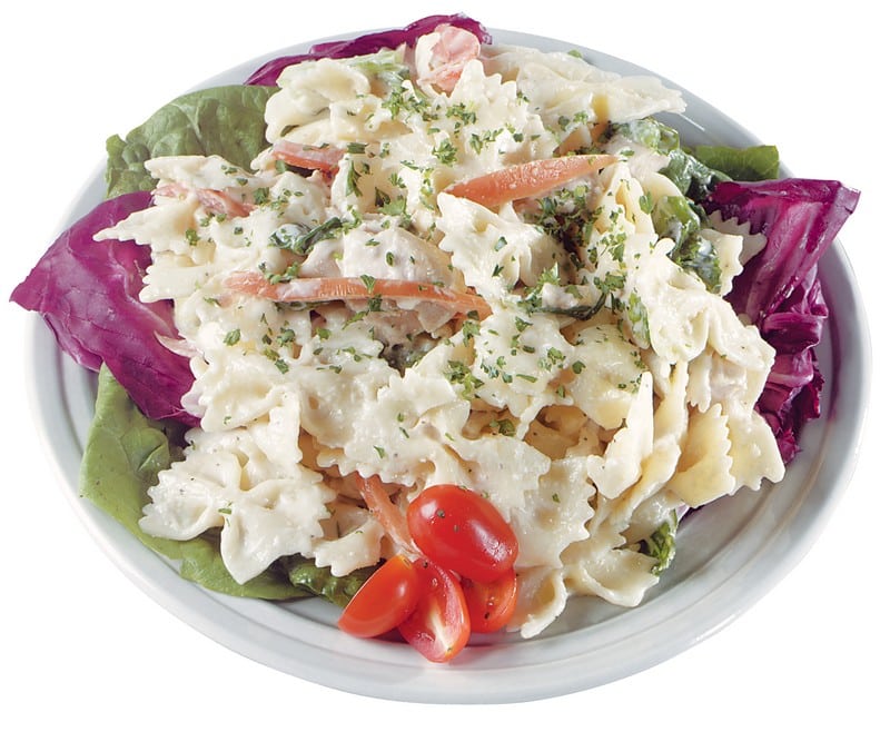 Pasta Chicken Salad on White Plate Food Picture