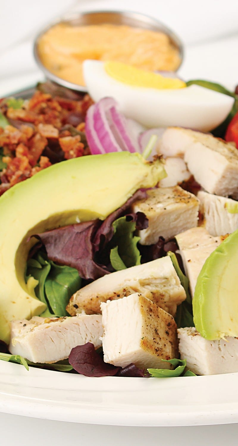 Cobb Salad in White Dish, Close Up Food Picture