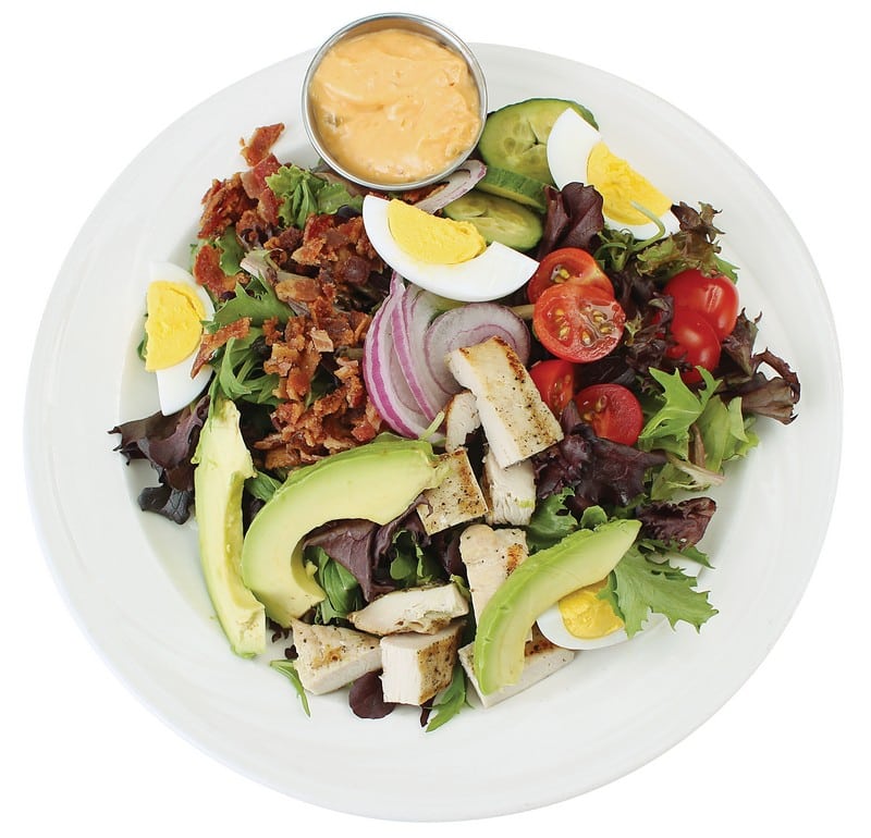 Cobb Salad in White Dish with Dressing on the Side Food Picture