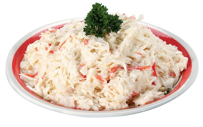 Coleslaw Salad in White and Red Bowl with Garnish Food Picture