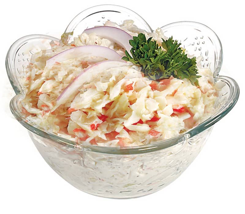 Coleslaw Salad in Clear Flower Bowl Food Picture