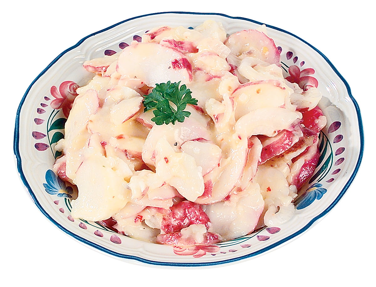 German Potato Salad with Garnish on Decorative Plate Food Picture