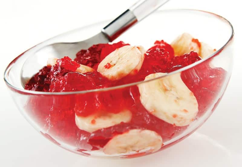 Bowl of Strawberry Gelatin with Bananas Food Picture