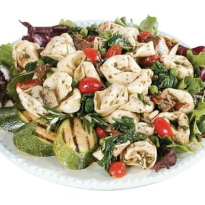 Tortellini Salad on White Plate Food Picture