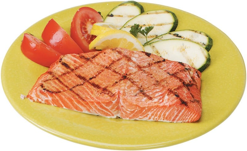 Salmon on a Plate with Cucumbers Tomatoes and Lemon Food Picture