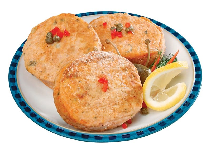 Salmon Burger with Lemon on Plate Food Picture