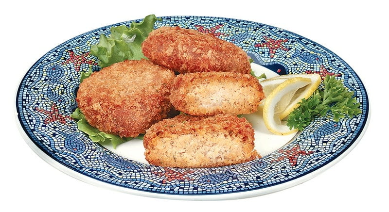 Salmon Cakes with Garnish on Decorative Plate Food Picture