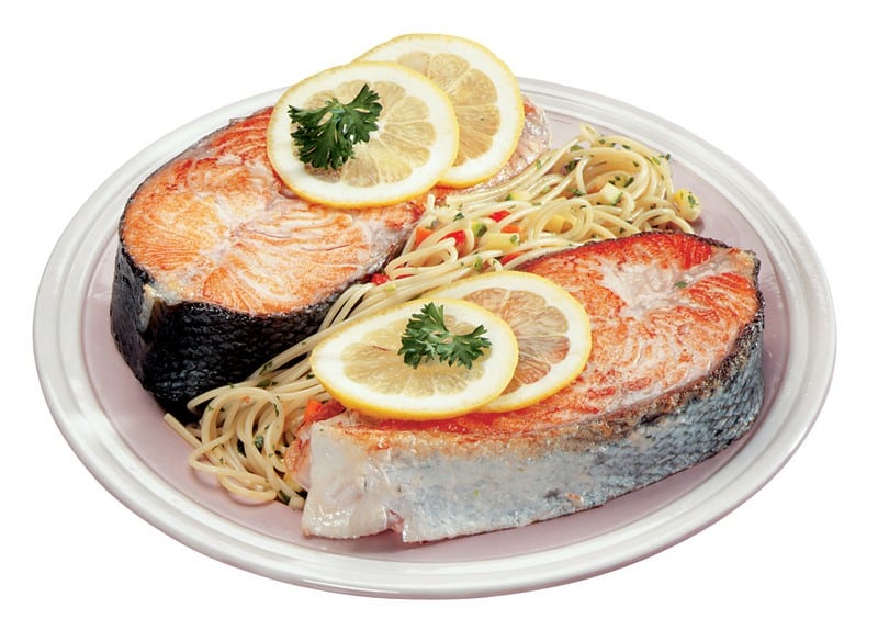 Salmon Steak with Pasta and Lemon Food Picture