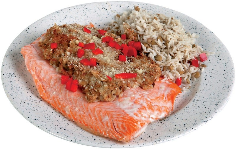 Stuffed Salmon with Rice on Plate Food Picture