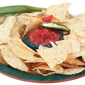 Chips and Salsa on Green Plate Food Picture