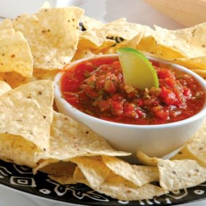 Chips and Salsa on Black and White Plate Food Picture