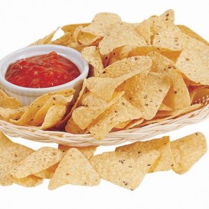 Chips and Salsa in Basket on White Background Food Picture