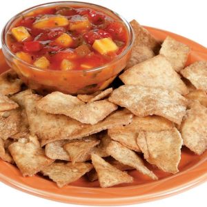 Salsa with Cinnamon Chips on Orange Plate Food Picture