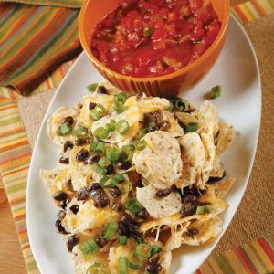 Nachos with Salsa on White Dish Food Picture