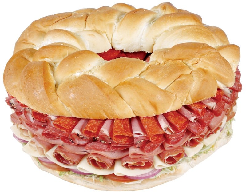 Round Deli Sandwich on White Background Food Picture