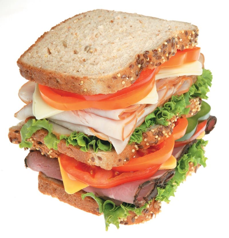 Triple Deck Deli Sandwich on White Background Food Picture