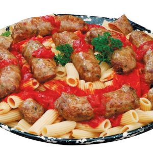 Sausage and Pasta with Sauce and Garnish Food Picture