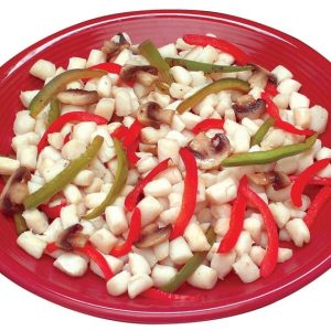 Bay Scallops with Peppers on Red Plate Food Picture