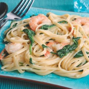 Florentine Scampi on a Blue Plate Food Picture