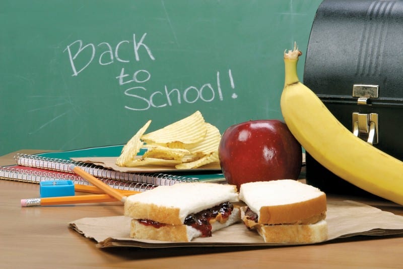 Back to School Lunch with Notebooks and Pencils and Chalkboard Food Picture