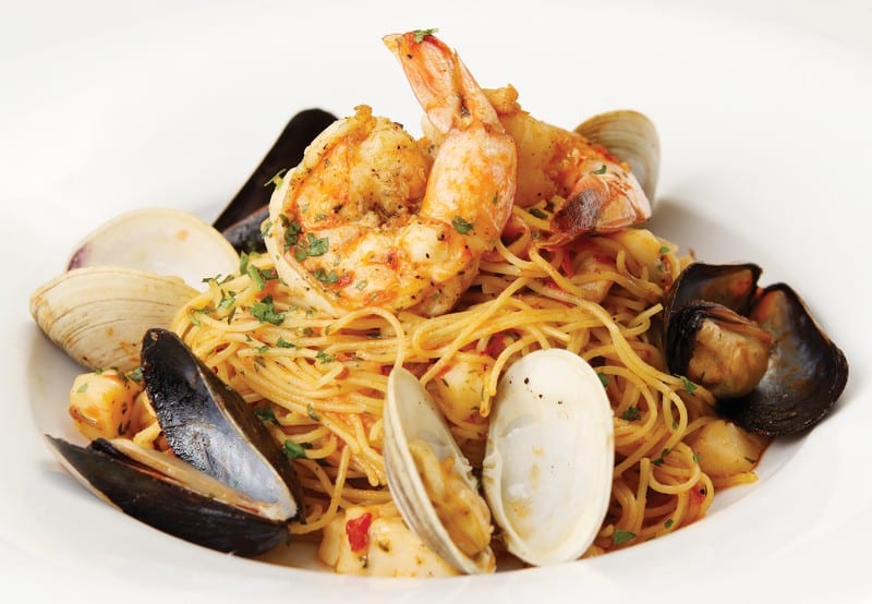 Seafood Pasta in White Dish Food Picture