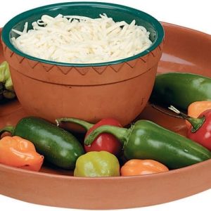Shredded Oaxaca Cheese with Peppers in Brown Dishes Food Picture
