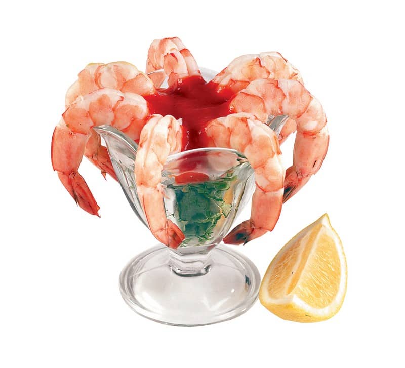 Shrimp Cocktail in Clear Dish with Lemon Wedge Food Picture