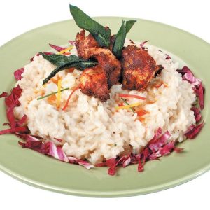 Cajun Shrimp over Rice in Green Dish Food Picture