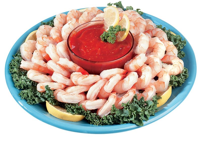 Shrimp Cocktail in Blue Bowl Food Picture
