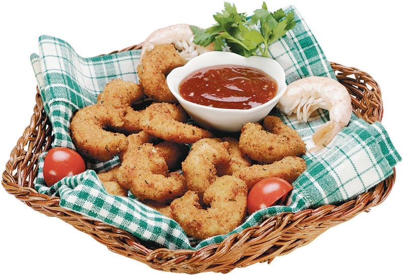 Fried Shrimp with Dipping Sauce on White and Pink Plate Food Picture