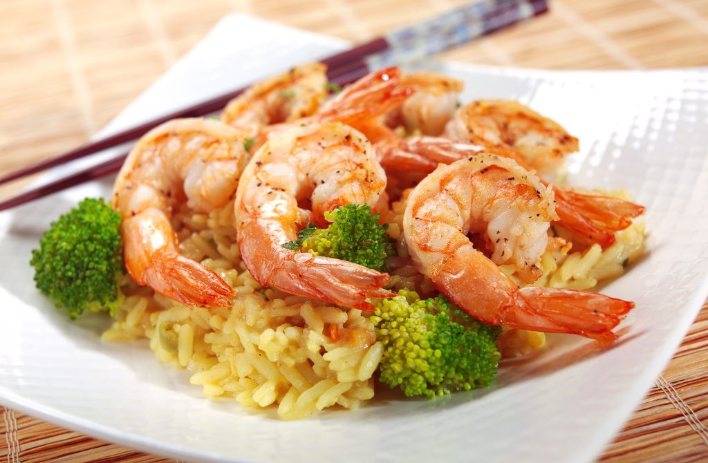 Cooked Shrimp with Oriental Rice & Broccoli Food Picture