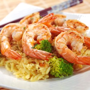 Cooked Shrimp with Oriental Rice & Broccoli Food Picture