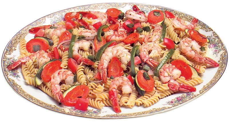 Shrimp over Pasta with Veggies Food Picture