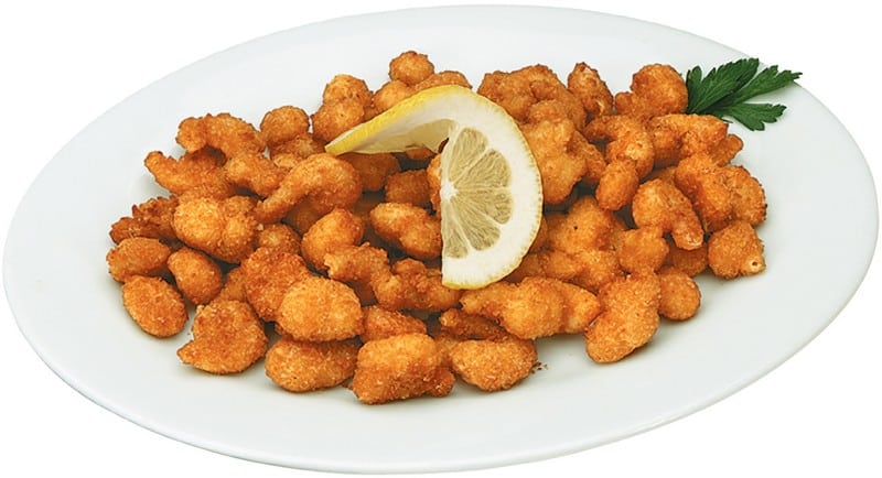 Popcorn Shrimp with Garnish on White Plate Food Picture