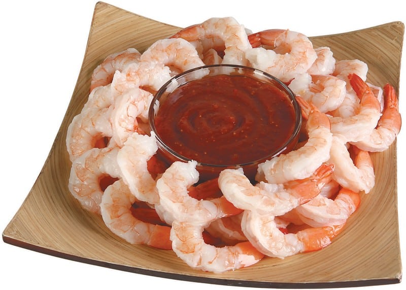 Shrimp Cocktail in the Middle on Square Wooden Plate Food Picture